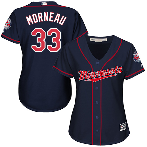 Twins #33 Justin Morneau Navy Blue Alternate Women's Stitched MLB Jersey - Click Image to Close